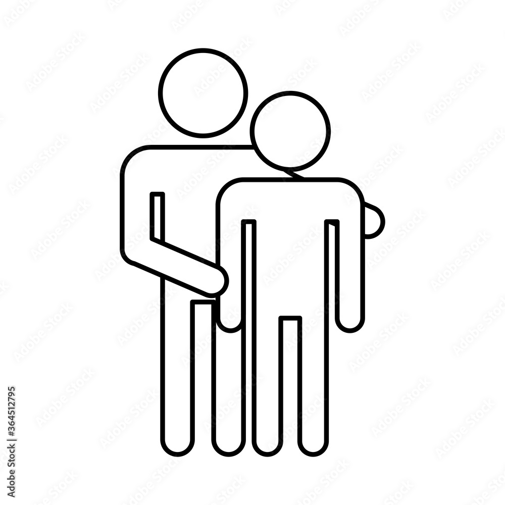 Humans avatars hugging line style icon vector design Humans avatars hugging line style icon vector design