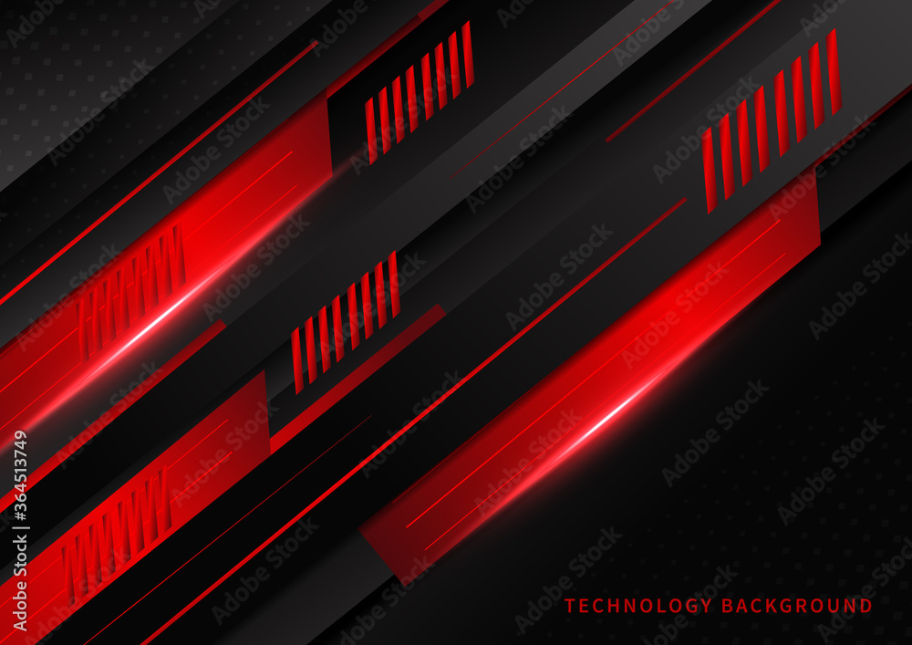 Abstract technology geometric red and black color with red light on black background. Abstract technology geometric red and black color with red light on black background.