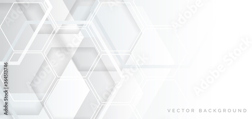 Abstract banner web white and gray geometric hexagon overlapping  technology corporate concept background with space for your text.