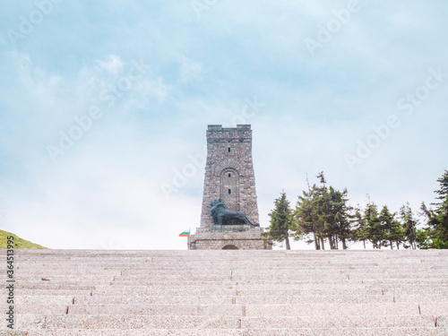 Battle of Shipka Memorial. Front view with stairs at summer