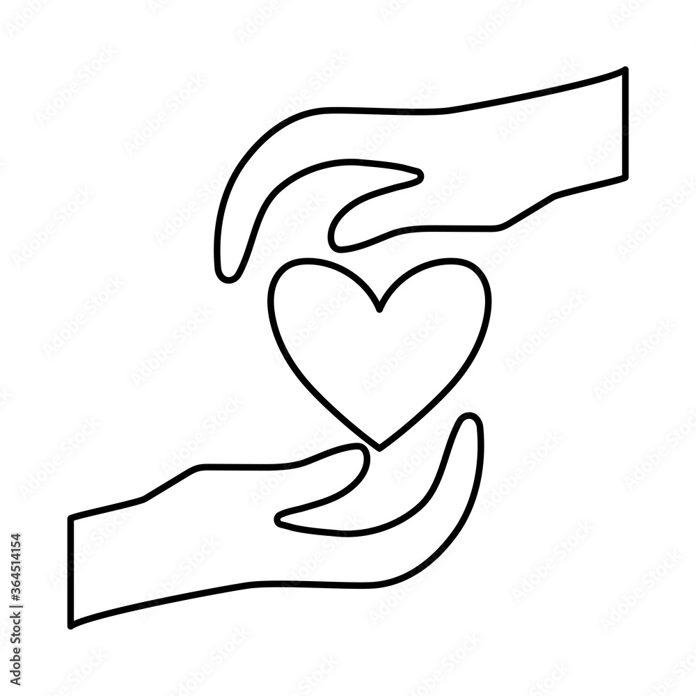 Heart between hands line style icon vector design