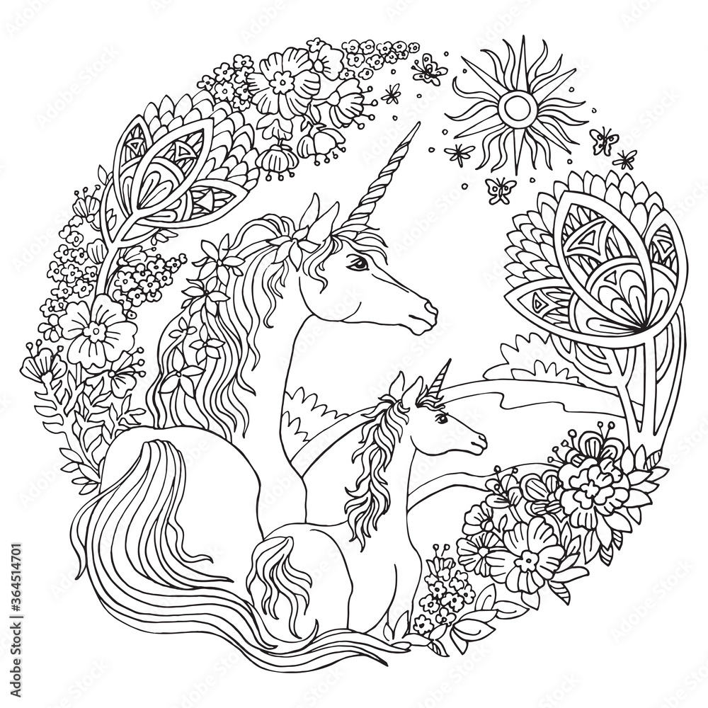 Coloring unicorn vector 4 Stock Vector | Adobe Stock