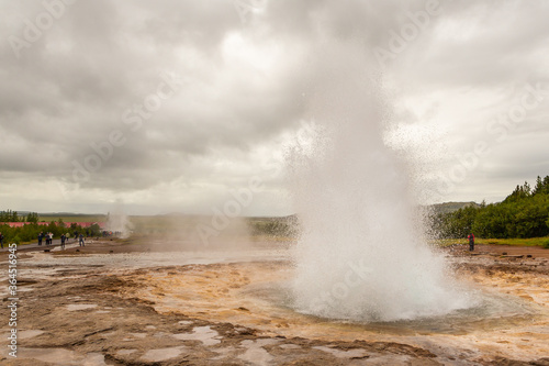 Geothermal area in the Haukadalur Valley, Strokkur Geyser, Iceland.