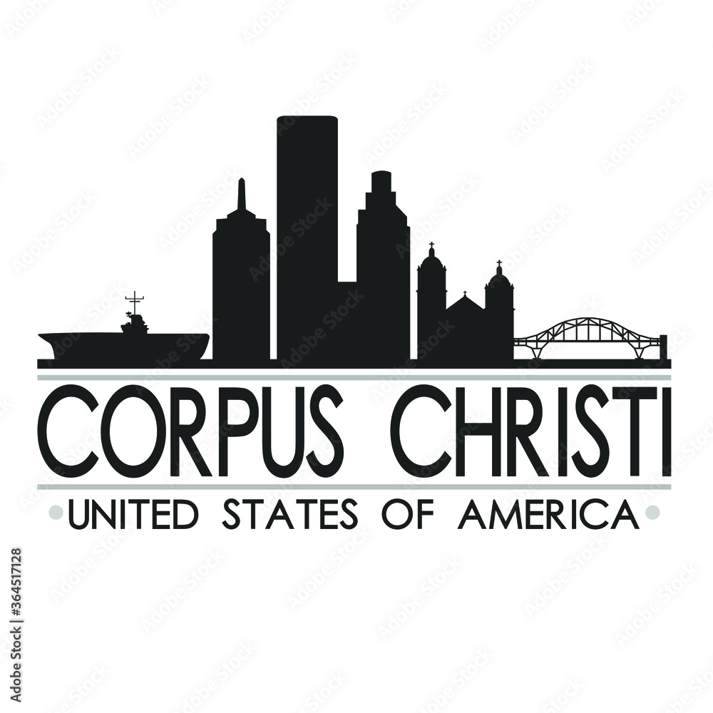Corpus Christi Texas USA Skyline Silhouette Design City Vector Art Famous Buildings.