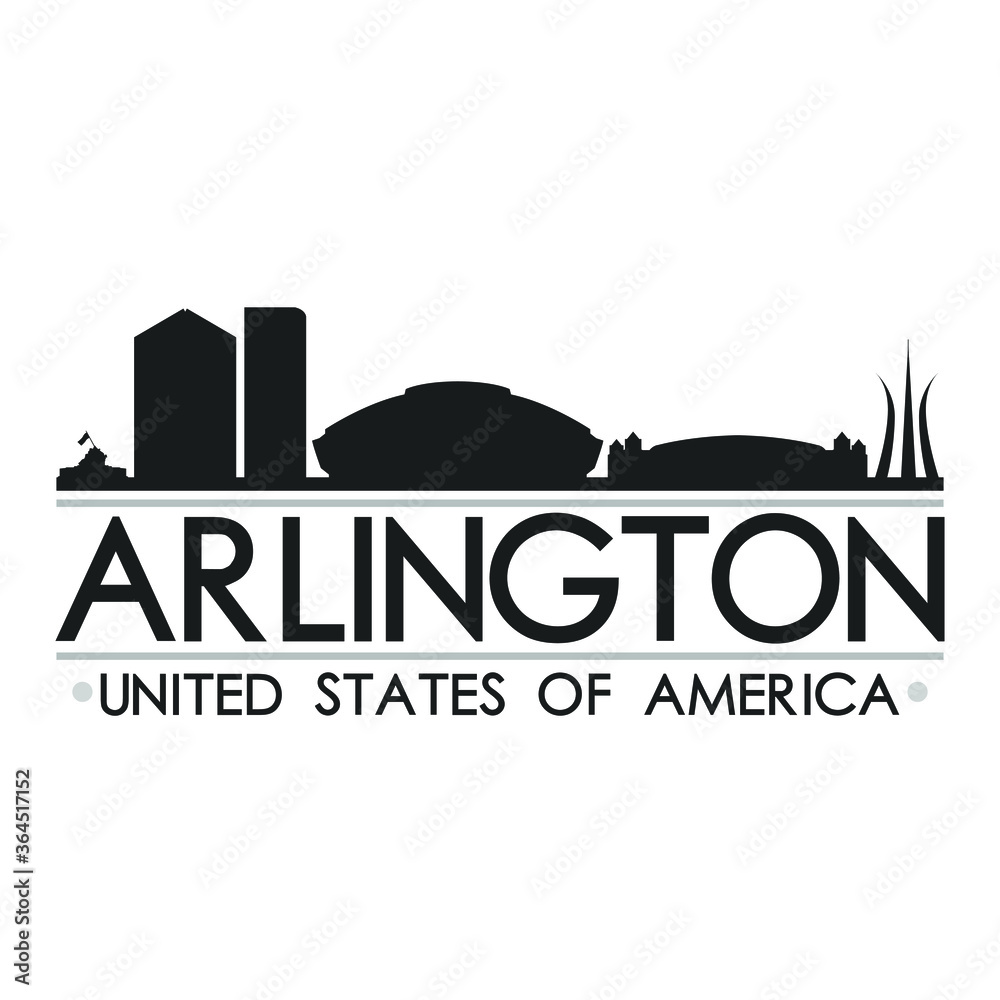 Arlington Texas Texas USA Skyline Silhouette Design City Vector Art Famous Buildings.