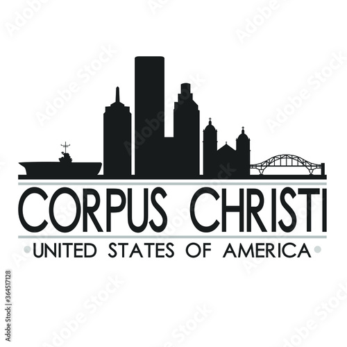 Corpus Christi Texas USA Skyline Silhouette Design City Vector Art Famous Buildings.