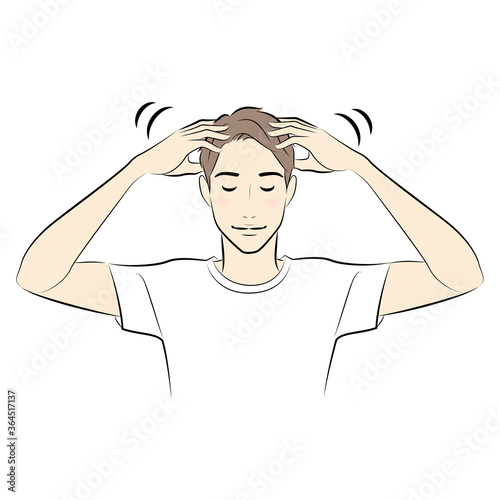 頭皮マッサージをする男性