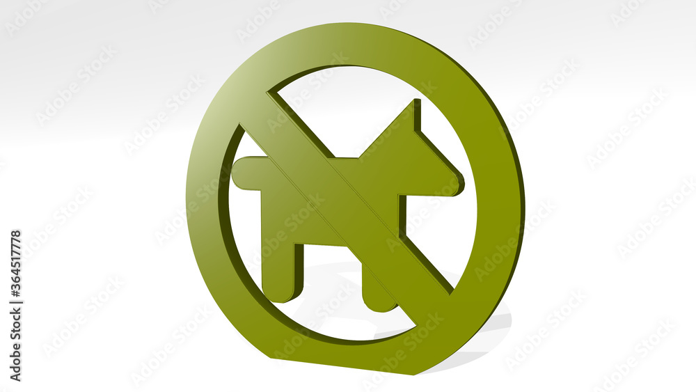 NO DOG SIGN on the wall. 3D illustration of metallic sculpture over a white background with mild texture. animal and cute NO DOG SIGN on the wall. 3D illustration of metallic sculpture over a white background with mild texture. animal and cute