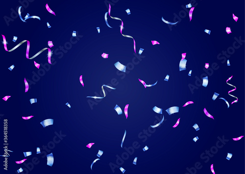 Confetti, serpentine. Blue and pink metallic gradient. Festive background, design for cards, invitations. Abstract texture on a blue background. Design element. Vector illustration, eps 10. © HALINA YERMAKOVA
