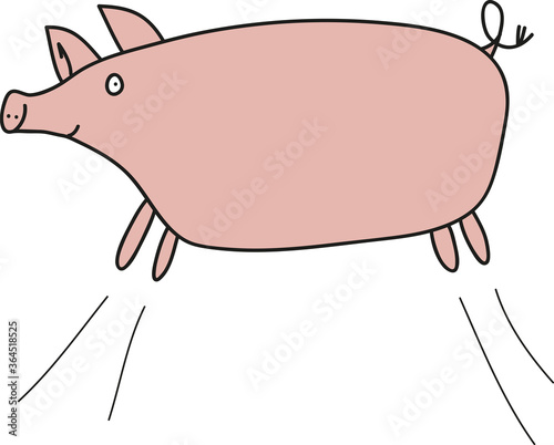 Ich glaub mein Schwein pfeift! Fröhliches Schwein springt durch die Luft und freut sich des Lebens. Positives denken und einfaches Leben schaffen.