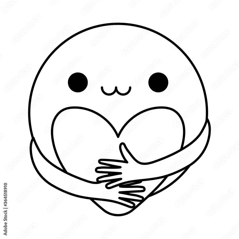 Obraz premium Circle cartoon with arms hugging heart line style icon vector design
