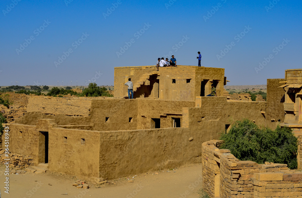 Rajasthan, India, 2020. House in the cityscape of abandoned town of Kuldhara near Jaisalmer on the way to Sam Sand Dunes. Around 13th century, once a prosperous village inhabited by Paliwal Brahmins