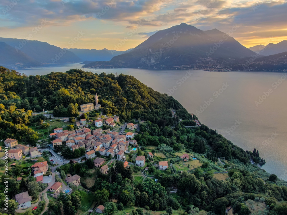 beautiful village at lake como during summer aerial panorama between dervio and bellano