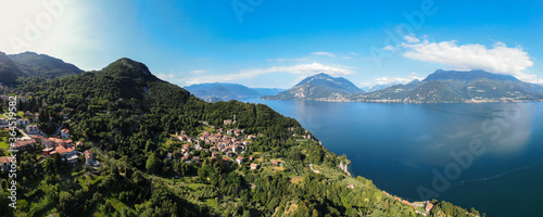 lake como village during summer aerial panorama