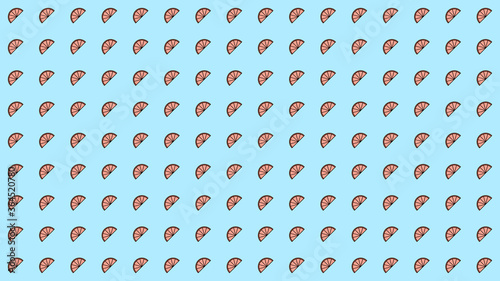 Grapefruit slices spread evenly across a blue background. Seamless design. Vector illustrated background, wallpaper.