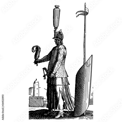 Vintage engraving of a medieval soldier