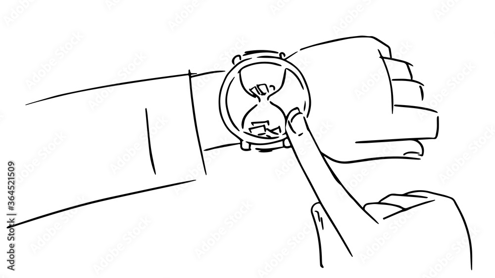 we see a watch on the hand, and the second hand points to the clock,storyboard. เวกเตอร์สต็อก
