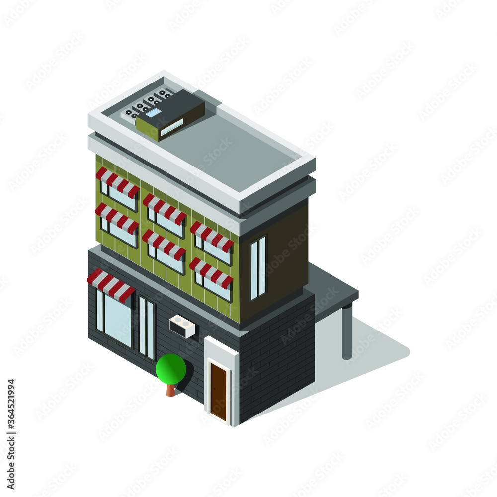 Brown house with a gray roof and facade. Isometric style.eps Brown house with a gray roof and facade. Isometric style.eps