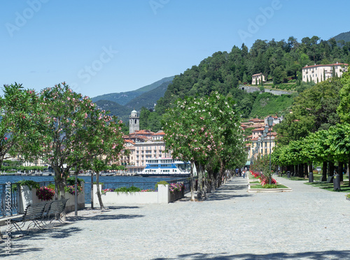 flowery pedestrian avenue in Bellagio, Como Lake. Italy