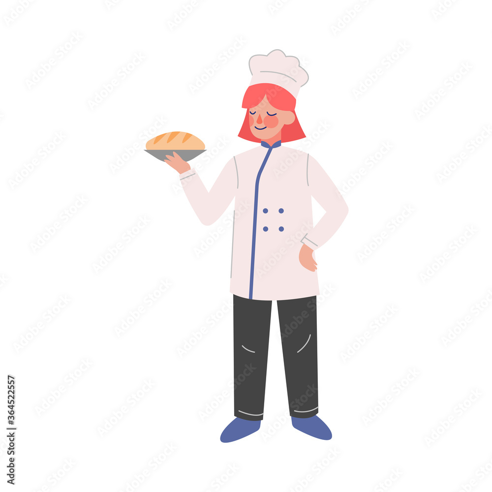 Woman Professional Chef Character, Female Baker Wearing Traditional Uniform Working in Restaurant or Cafe, Vector Illustration on White Background Woman Professional Chef Character, Female Baker Wearing Traditional Uniform Working in Restaurant or Cafe, Vector Illustration on White Background