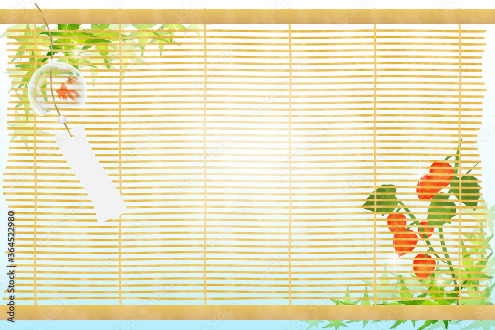 夏の鬼灯と紅葉と風鈴と簾のベクターイラスト背景素材 Vector De Stock Adobe Stock