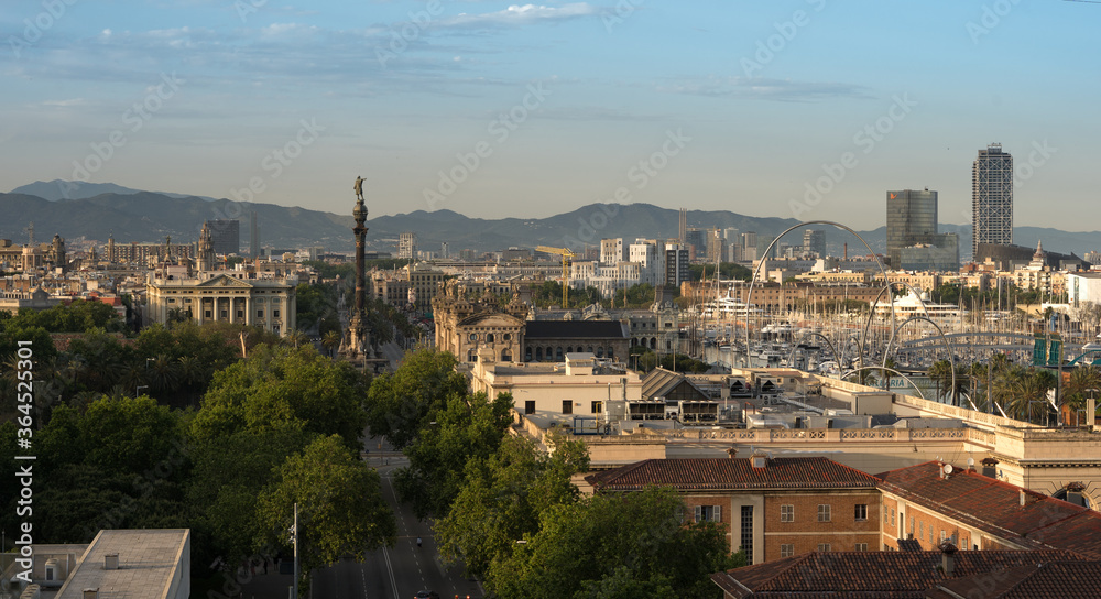Fototapeta premium Barcelona sunset day to night at port 