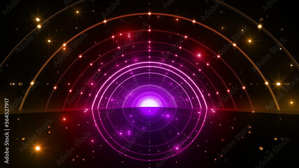 Obraz premium Tunnel Neon Light Disco Tube abstract 3D illustration background.