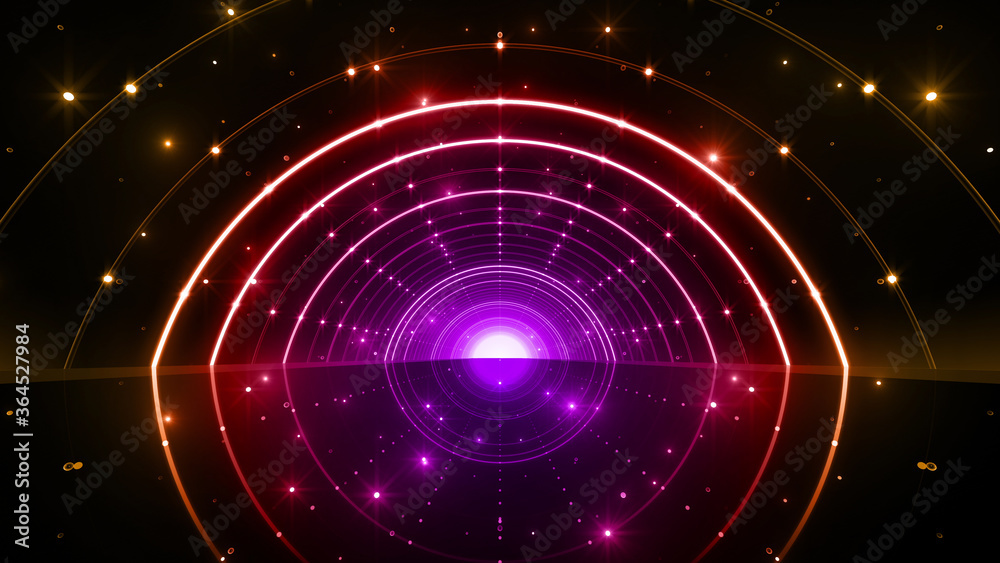 Obraz premium Tunnel Neon Light Disco Tube abstract 3D illustration background.