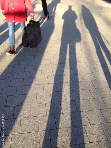 Vertical shot of human shadows on the ground photo