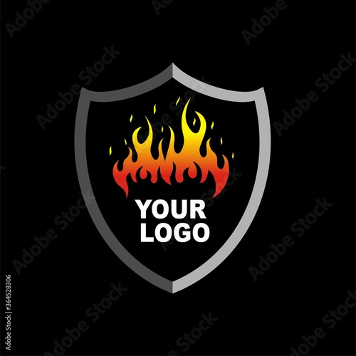 Shield logo template with fire vector