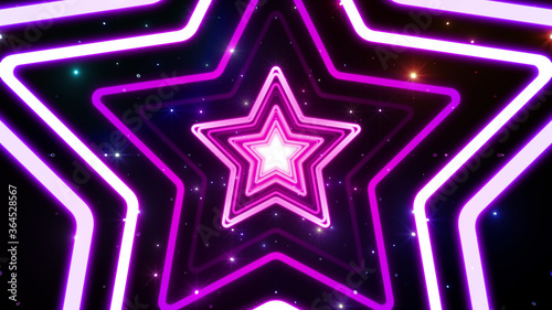 Star Tunnel Neon Light Disco Tube abstract 3D illustration background.