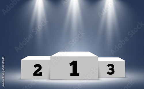 White podium or platform with spotlights. A pedestal for rewarding the winners.