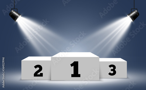 White podium or platform with spotlights. A pedestal for rewarding the winners.