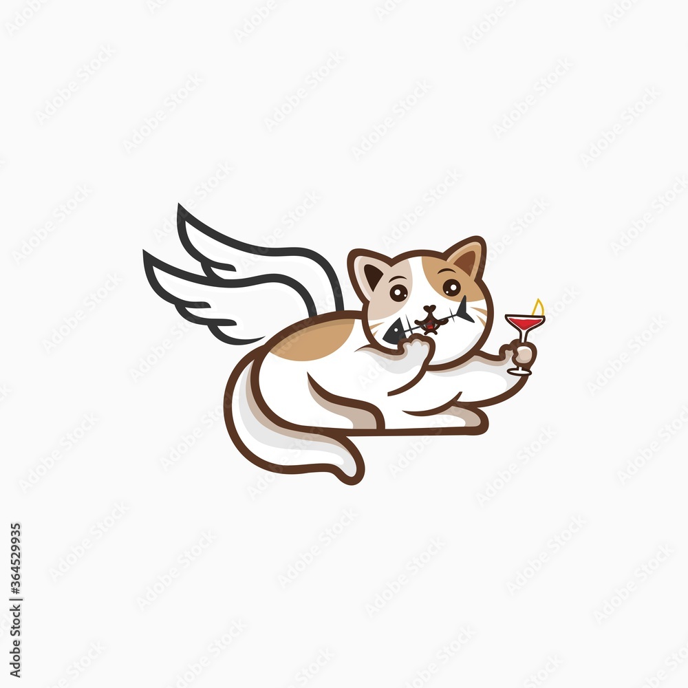 Fototapeta premium Cute cat eating fish vector design