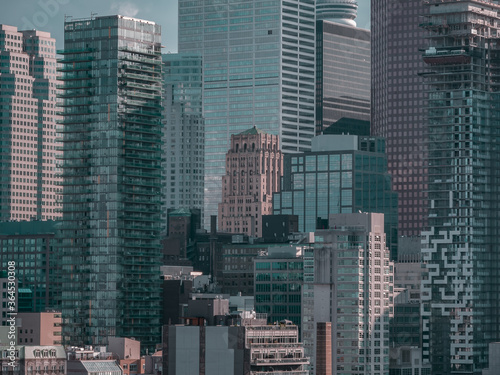 Photography Asphalt jungle of DowntownToronto : a cluster of skyscrapers, flat contrast aeri