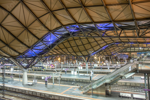 MELBOURNE, AUSTRALIA - NOVEMBER 2015: Southern Cross Central Train Station interior at night