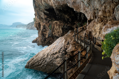 The bridge to the entrance of the Grotta del Bue Marino in east Sardinia
