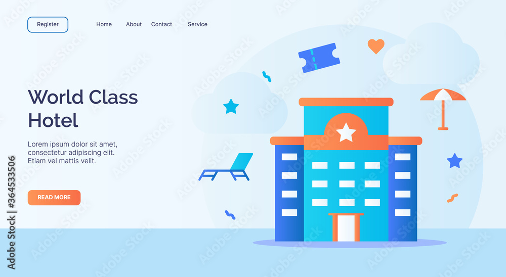 Fototapeta premium World class Hotel icon campaign for web website home homepage landing template banner with cartoon flat style
