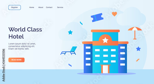 World class Hotel icon campaign for web website home homepage landing template banner with cartoon flat style