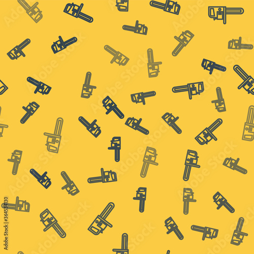 Blue line Chainsaw icon isolated seamless pattern on yellow background. Vector Illustration.