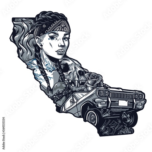 Tattoo in chicano style vintage template