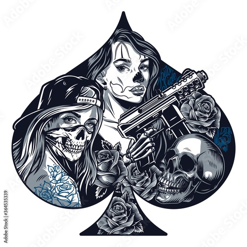 Chicano tattoo monochrome concept