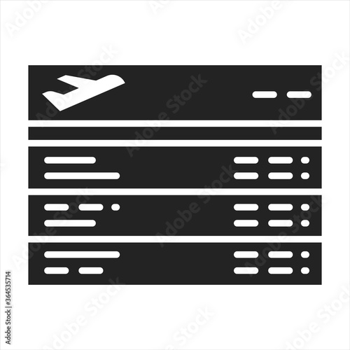 Departures board black glyph icon. Board in the airport with current status of flights. Pictogram for web page, mobile app, promo. UI UX GUI design element