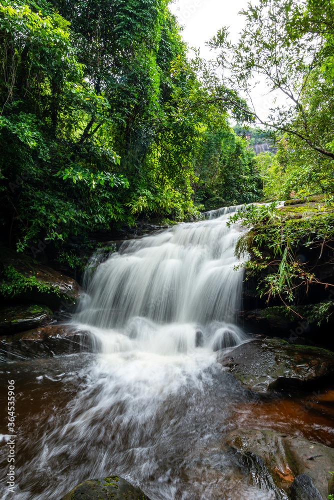 Beautiful waterfalls in the green forest in the forest area of ​​Phu Lanka National Park, Bueng Kan Province, Thailand