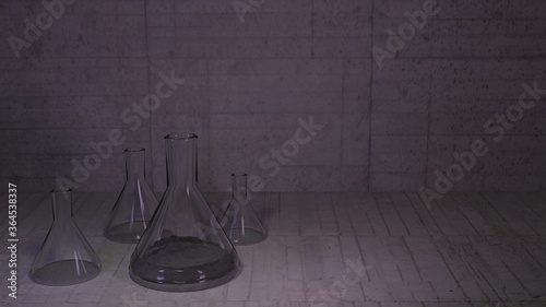 Several test tubes on a table with and without liquid. Chemical, scientific and biological equipment for employees