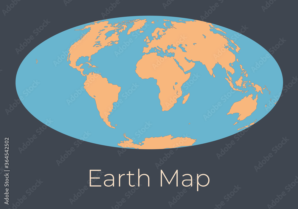 Map Of The Earth. Vector Illustration Of Earth Map With Orange 