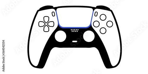 Flat Design Controller Vector Illustration. Black And White And Blue Joystick Or Gamepad Isolated On A White Background