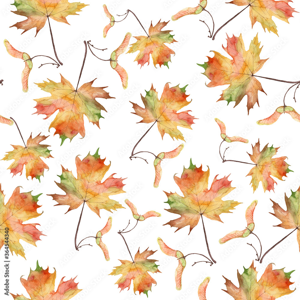 Fototapeta premium Seamless Watercolor Pattern, 12x12 inches, jpg, Autumn Leaves Pattern
