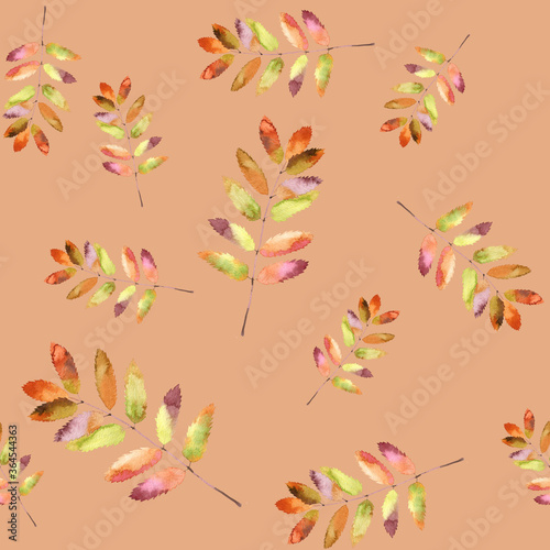 Wallpaper Mural Seamless Watercolor Pattern, 12x12 inches, jpg, Autumn Leaves Pattern Torontodigital.ca
