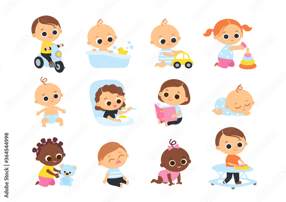 Big set of baby toddlers in various poses, different nationalities, cartoon characters. Babies playing with toys. Big set of baby toddlers in various poses, different nationalities, cartoon characters. Babies playing with toys.